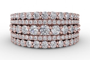 A 14k rose gold multi row diamond fashion ring from Fana.