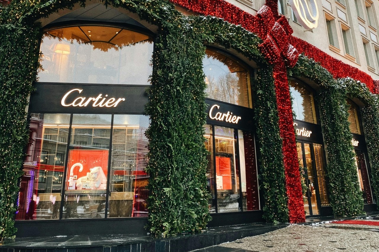 the decorated outside of a Cartier store