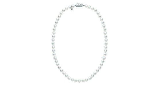 a pearl necklace with a white gold clasp by Mikimoto